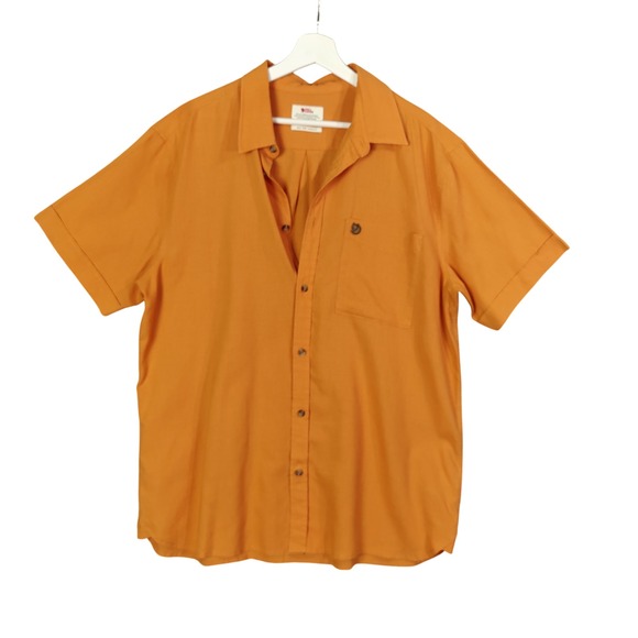 Fjallraven Ovik Travel Shirt SS Hemp Button Up Comfort‎ Fit Orange Mens Size XXL - Picture 1 of 10